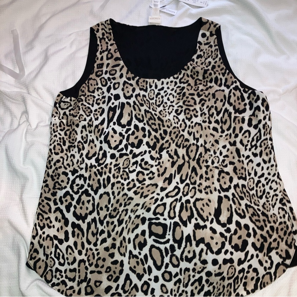 Chicos reversible tank top black and leopard print size 3
